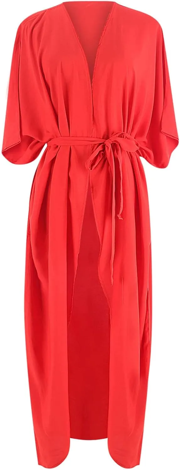 Women's Flowy Kimono Cardigan Open Front Maxi Dress Swimwear Loose Beach Swimsuit Cover Up Summer Bathing Suit 2023