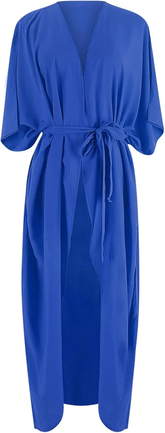 Women's Flowy Kimono Cardigan Open Front Maxi Dress Swimwear Loose Beach Swimsuit Cover Up Summer Bathing Suit 2023