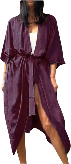 Women's Flowy Kimono Cardigan Open Front Maxi Dress Swimwear Loose Beach Swimsuit Cover Up Summer Bathing Suit 2023