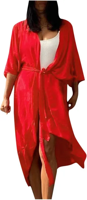 Women's Flowy Kimono Cardigan Open Front Maxi Dress Swimwear Loose Beach Swimsuit Cover Up Summer Bathing Suit 2023