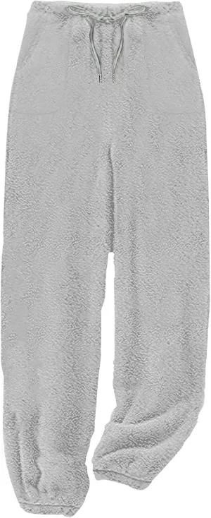 Women's Fuzzy Fleece Lounge Pants Shaggy Teddy Elastic Waist Thick Sherpa Warm Pajamas Pants Casual Cozy Pjs Bottoms