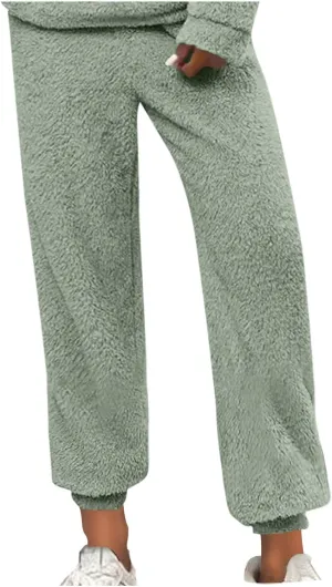 Women's Fuzzy Lounge Pants Fleece Casual Fluffy Pajama Bottoms Thick Warm Cozy Soft Plush Comfy Sleepwear Sweatpants