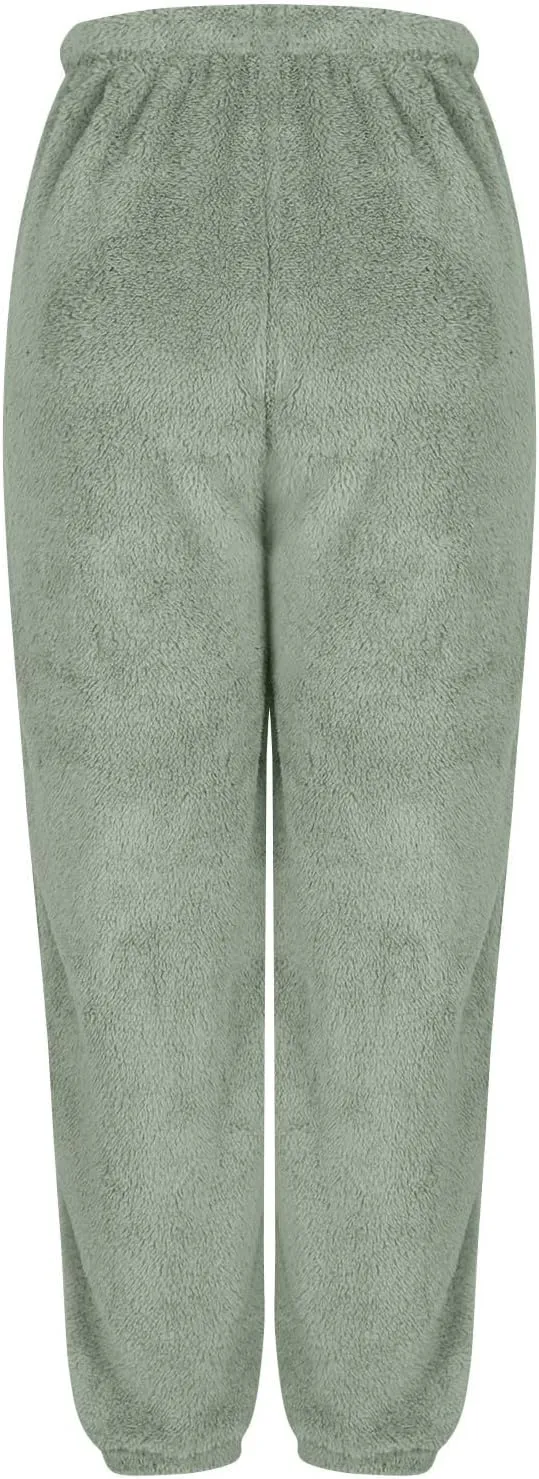 Women's Fuzzy Lounge Pants Fleece Casual Fluffy Pajama Bottoms Thick Warm Cozy Soft Plush Comfy Sleepwear Sweatpants