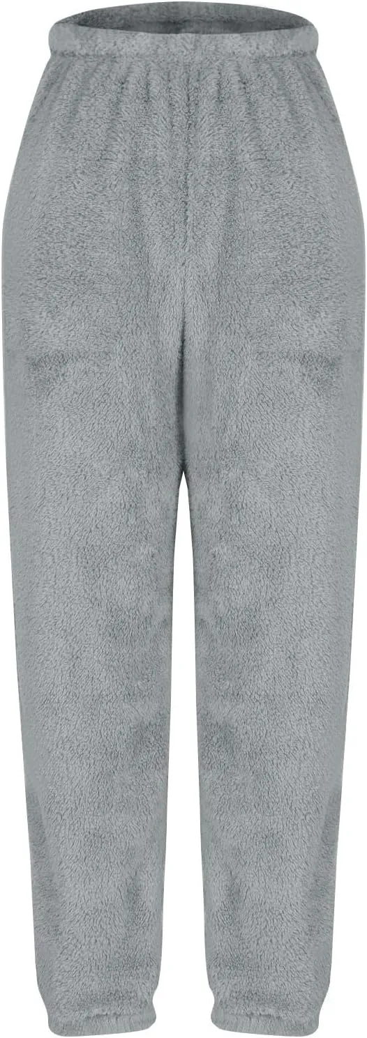 Women's Fuzzy Lounge Pants Fleece Casual Fluffy Pajama Bottoms Thick Warm Cozy Soft Plush Comfy Sleepwear Sweatpants
