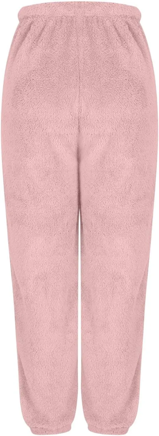 Women's Fuzzy Lounge Pants Fleece Casual Fluffy Pajama Bottoms Thick Warm Cozy Soft Plush Comfy Sleepwear Sweatpants