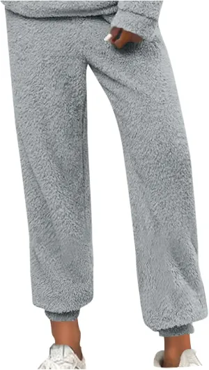 Women's Fuzzy Lounge Pants Fleece Casual Fluffy Pajama Bottoms Thick Warm Cozy Soft Plush Comfy Sleepwear Sweatpants