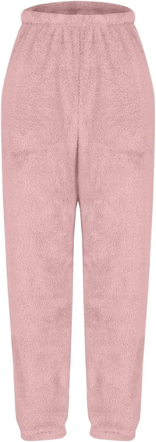Women's Fuzzy Lounge Pants Fleece Casual Fluffy Pajama Bottoms Thick Warm Cozy Soft Plush Comfy Sleepwear Sweatpants