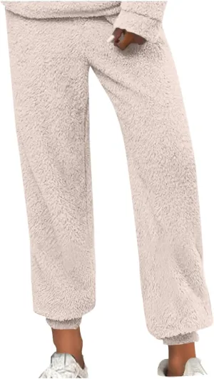 Women's Fuzzy Lounge Pants Fleece Casual Fluffy Pajama Bottoms Thick Warm Cozy Soft Plush Comfy Sleepwear Sweatpants