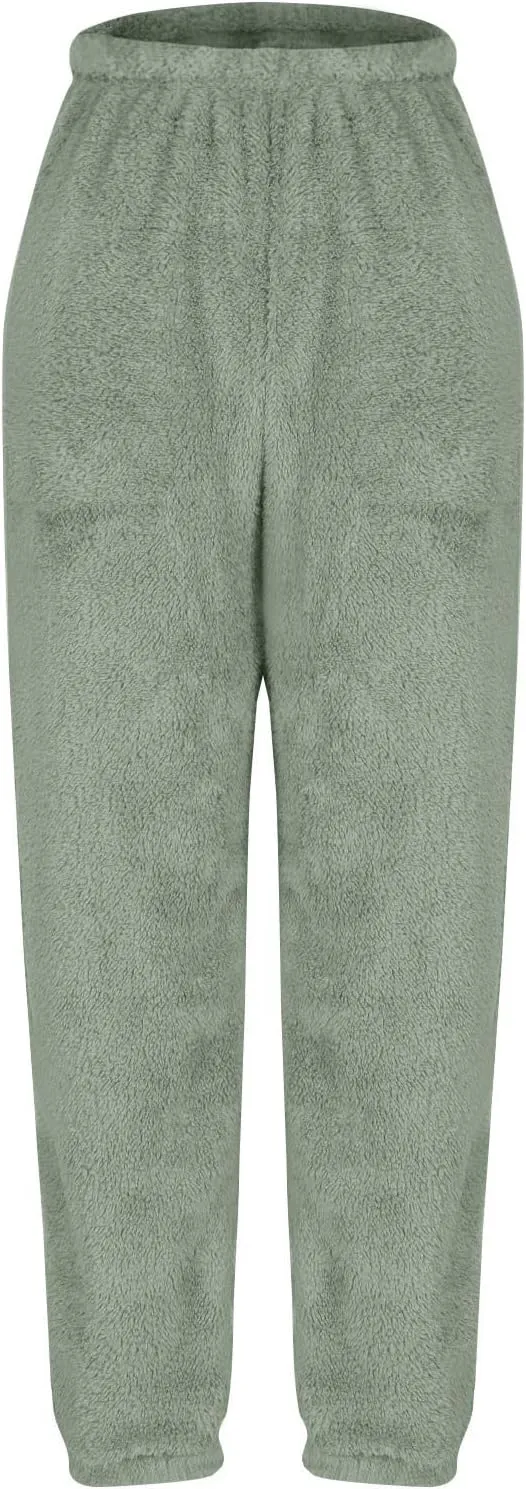 Women's Fuzzy Lounge Pants Fleece Casual Fluffy Pajama Bottoms Thick Warm Cozy Soft Plush Comfy Sleepwear Sweatpants