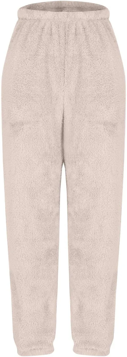 Women's Fuzzy Lounge Pants Fleece Casual Fluffy Pajama Bottoms Thick Warm Cozy Soft Plush Comfy Sleepwear Sweatpants