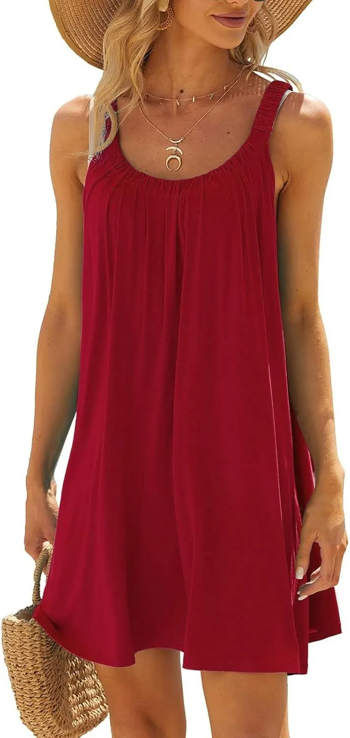 Womens Hawaiian Dresses Retro Classic Scoop Neck Tank Mini Beach Dress Summer Casual Cover Ups for Women