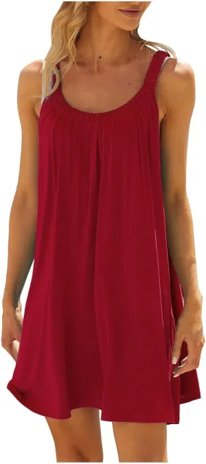 Womens Hawaiian Dresses Retro Classic Scoop Neck Tank Mini Beach Dress Summer Casual Cover Ups for Women