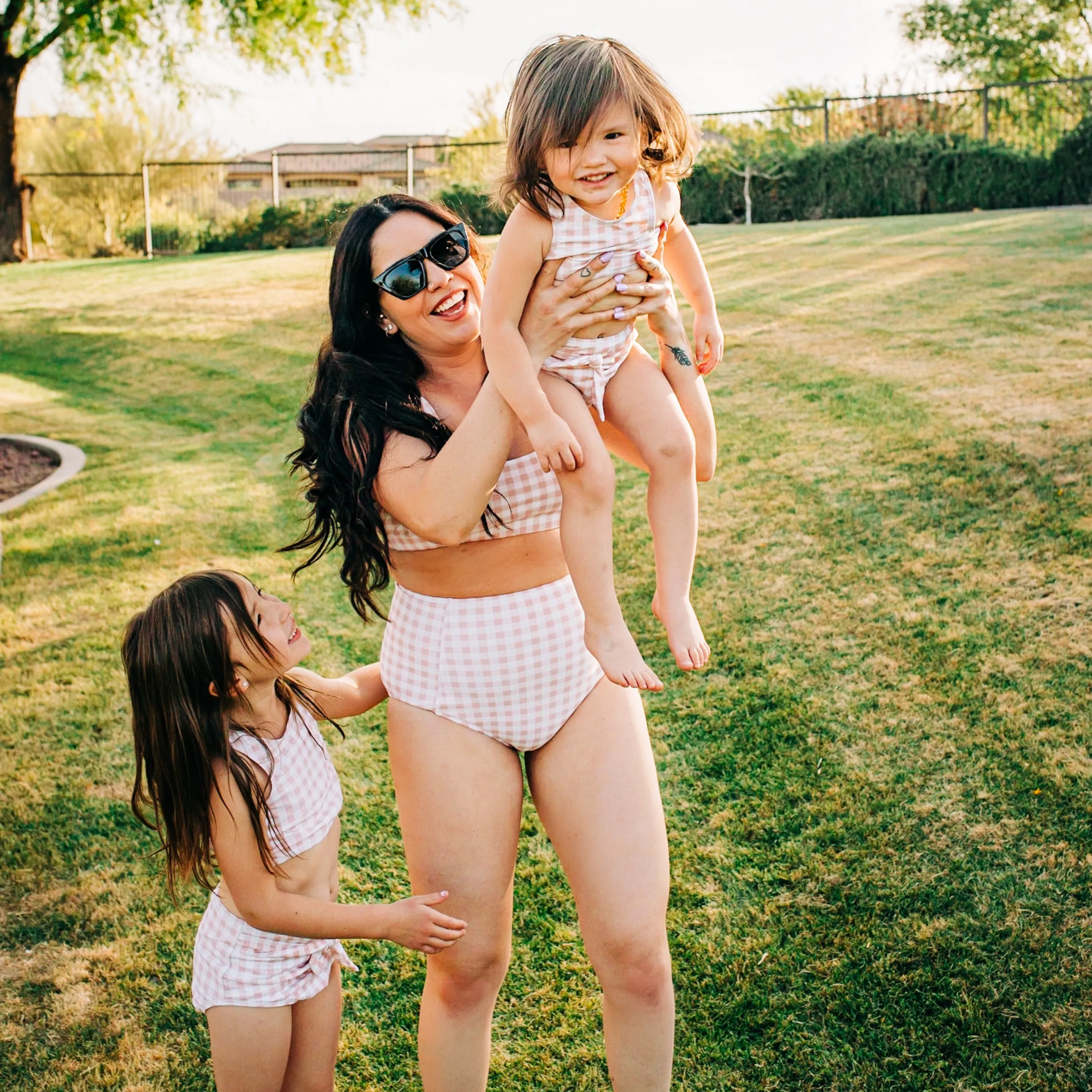 Women's High Waist Bikini Bottoms | "Pink Gingham"