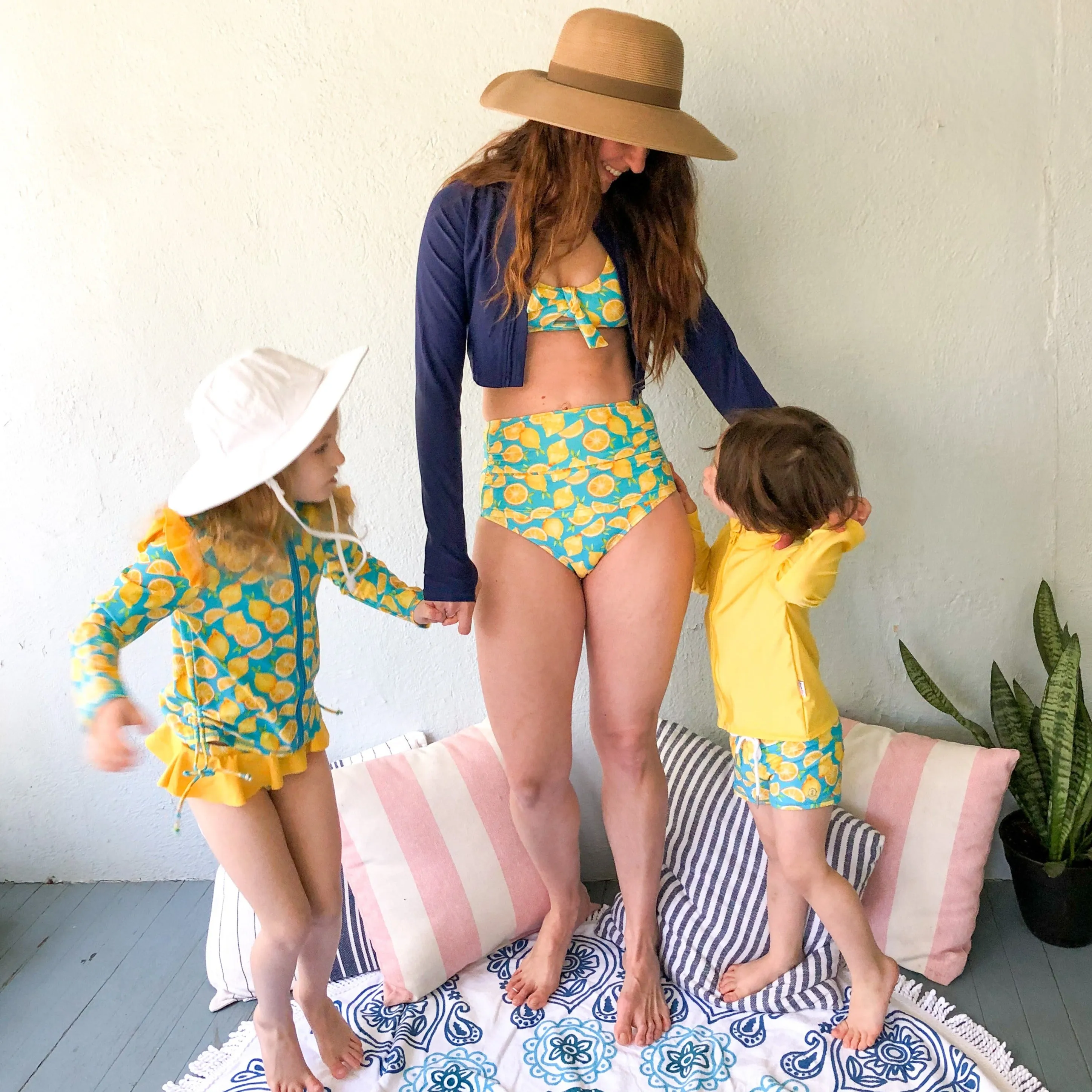 Women's High Waist Bikini Bottoms Ruched | "Lemons"