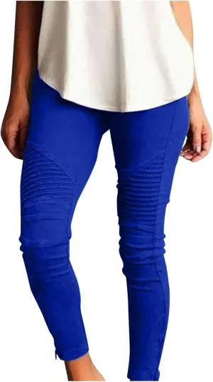 Womens High Waisted Stretch Jeggings with Pockets Casual Pull-On Moto Biker Leggings Slim Fit Skinny Jeans Pencil Denim Pants