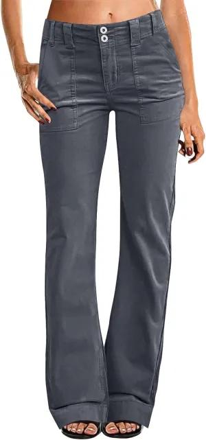 Womens Jeans Mid Rise Wide Leg Bell Bottom Flare Jean Stretchy Skinny Trendy Bootcut Demin Pants with Pockets