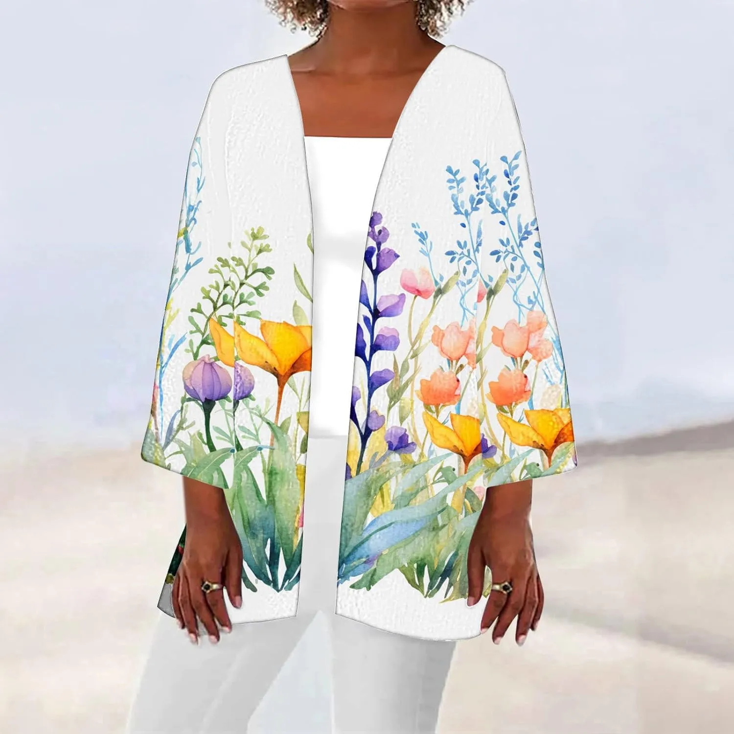 Womens Kimono Cardigan Beach Swimsuit Cover Up Summer Vacation Floral Print Cardigans 2025 Casual Lightweight Clothes