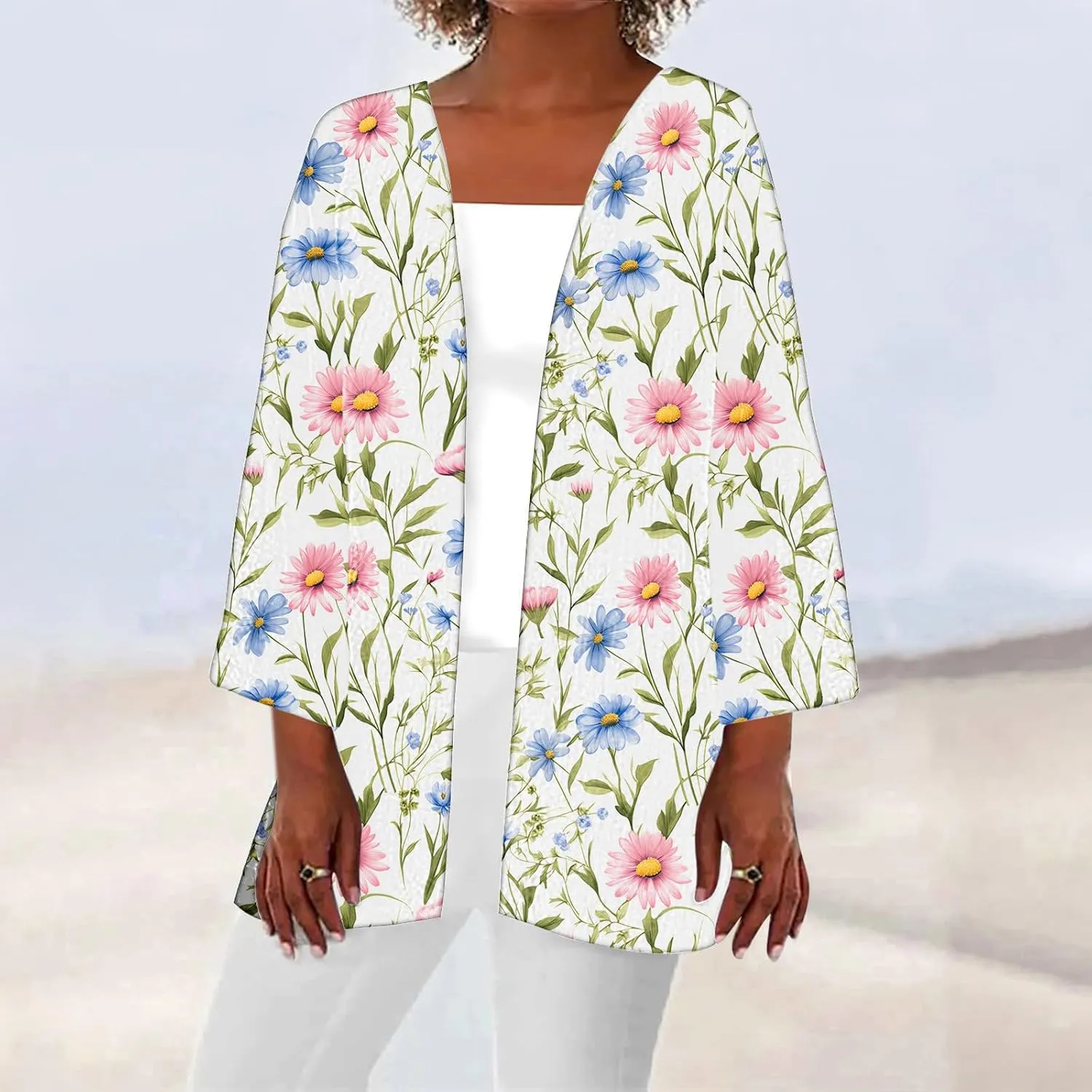 Womens Kimono Cardigan Beach Swimsuit Cover Up Summer Vacation Floral Print Cardigans 2025 Casual Lightweight Clothes