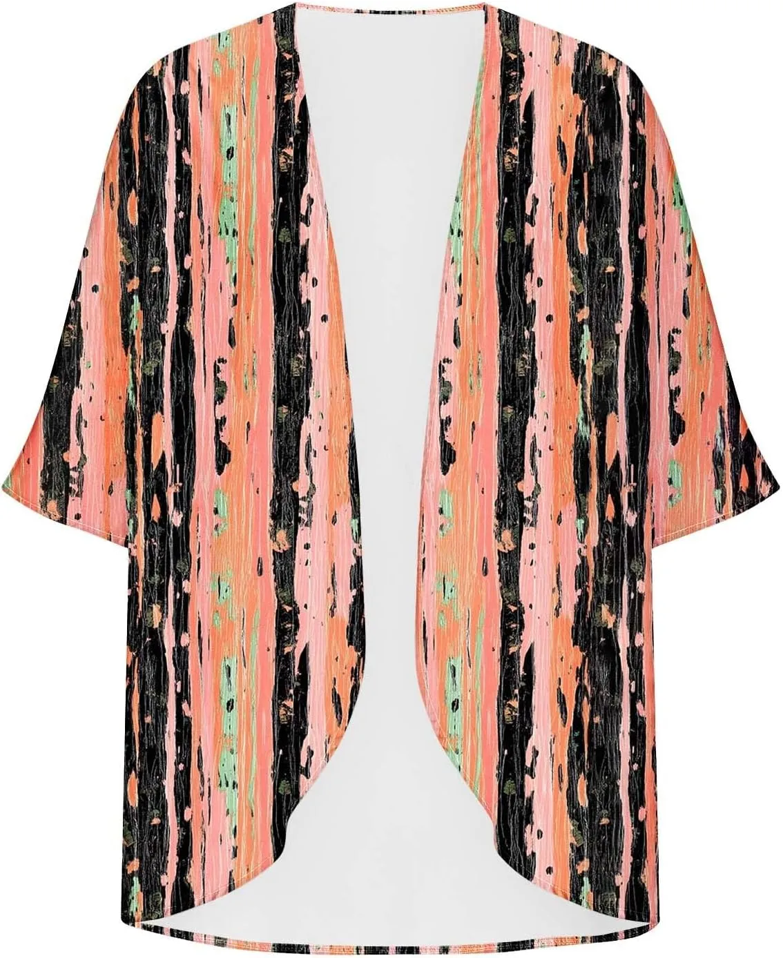 Womens Leopard Chiffon Kimono Cardigans 3/4 Sleeve Loose Beach Cover Up Lightweight Sun Protection Clothes Rash Guard