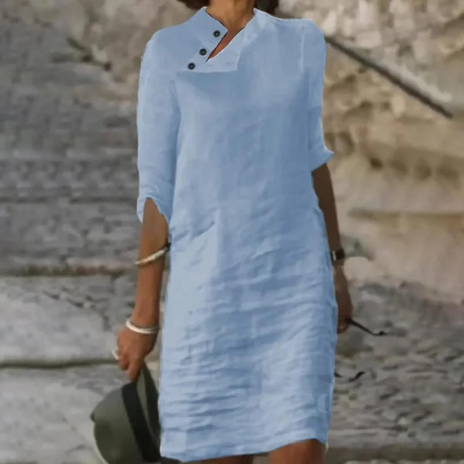 Womens Linen Dresses 2025 Summer Cap Sleeves Solid Tshirt Dresses Button Down Short Dress Oversized Mini Sundress