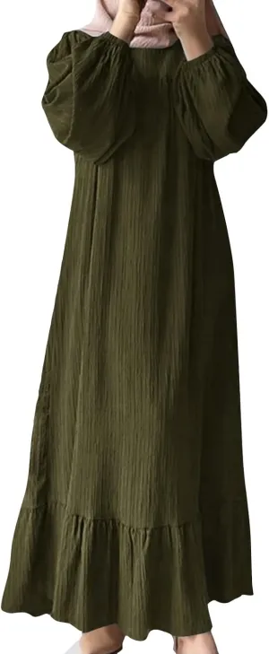 Women's Long Sleeve Dresses Fall Casual Retro Vintage Maxi Dress Elegant Round Neck Wedding Guest Long Dresses