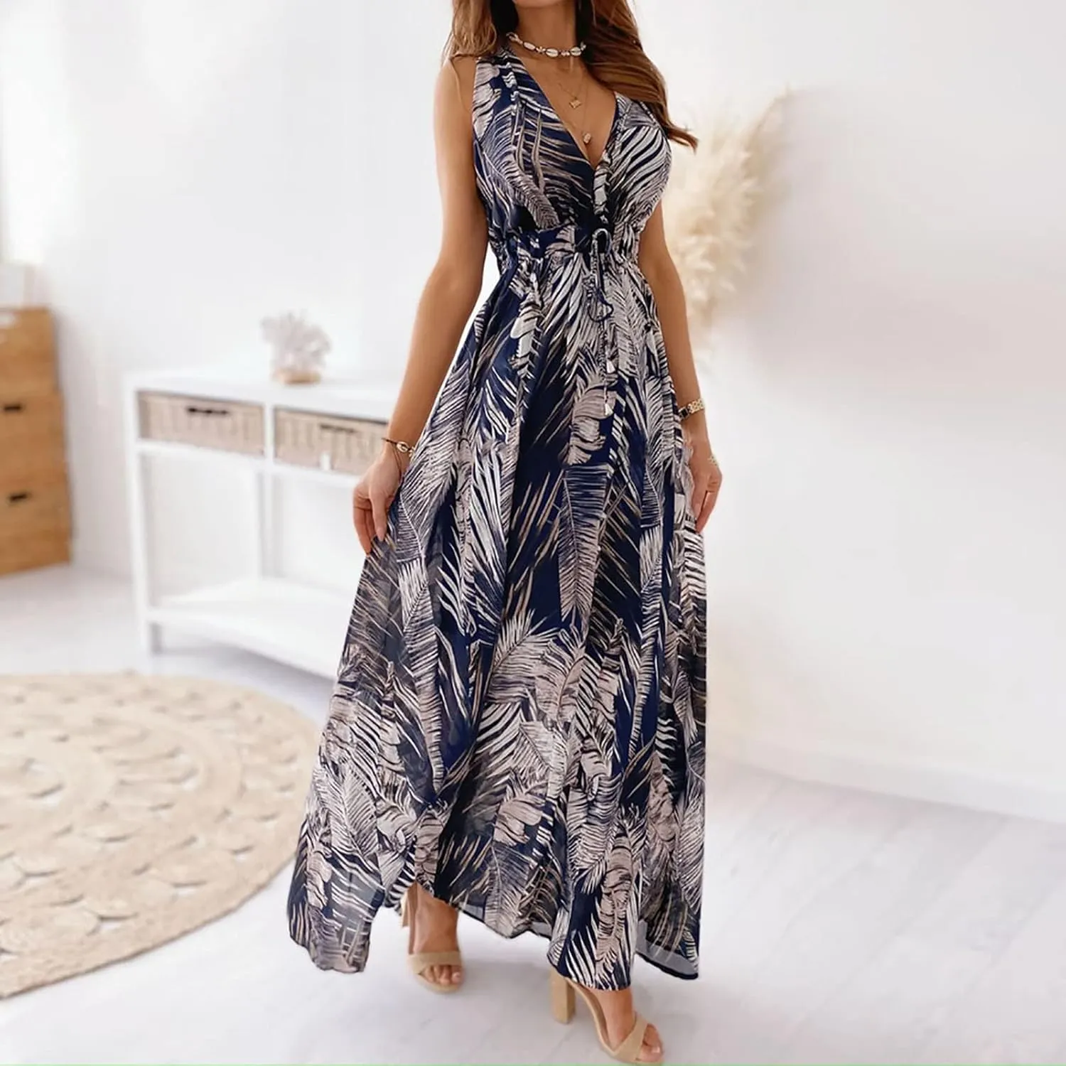 Womens Long Sleeve Dresses Floral Dresses for Women Turtle Neck Chiffon Beach Hawaiian Cardigan Maxi Long Dresses