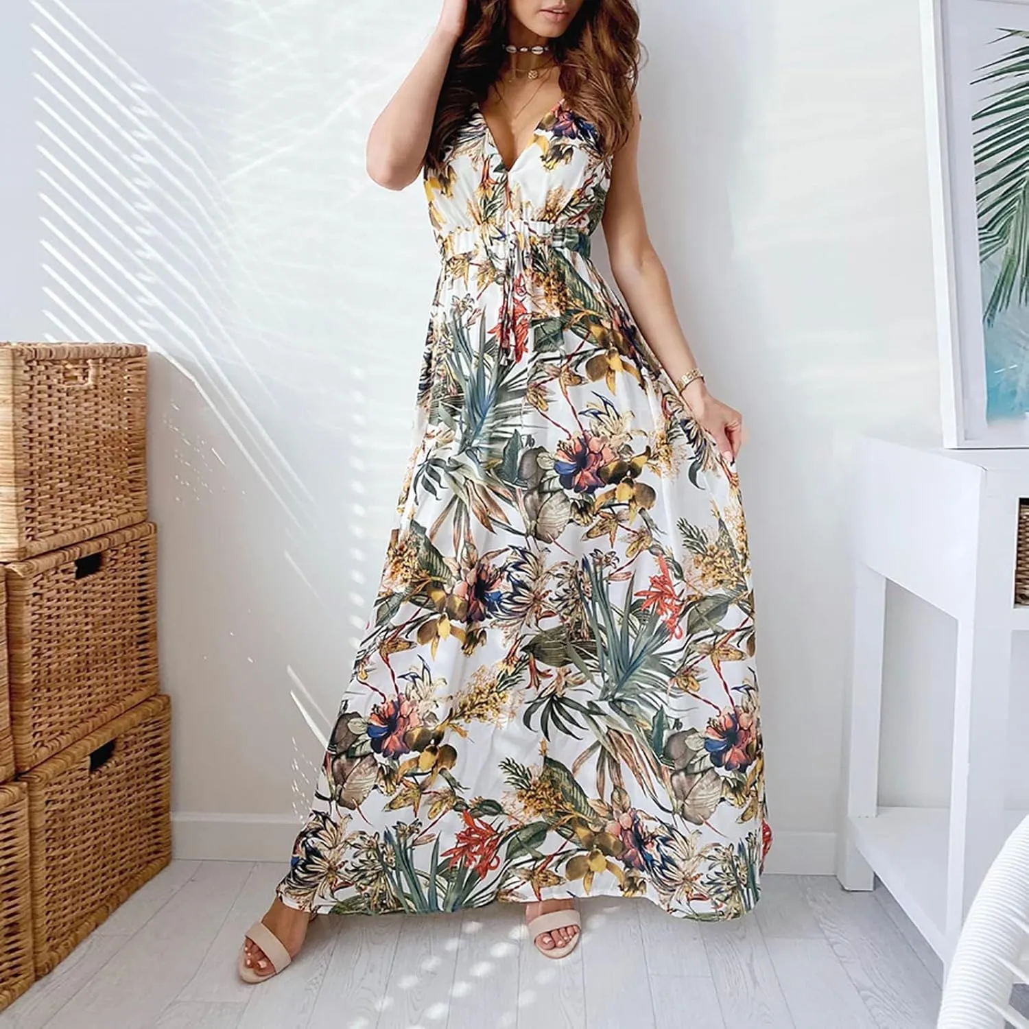 Womens Long Sleeve Dresses Floral Dresses for Women Turtle Neck Chiffon Beach Hawaiian Cardigan Maxi Long Dresses