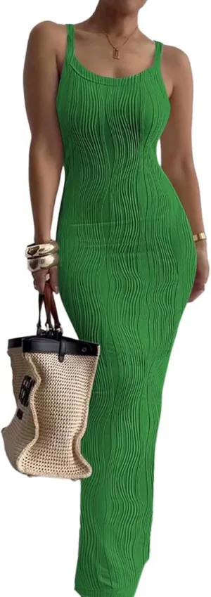 Women's Maxi Bodycon Dress Sexy Spaghetti Strap Sleeveless Tight Slip Long Dresses 2025