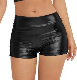 Women's Metallic Rave Booty Shorts Shiny High Waisted Bottoms for Dance Festival