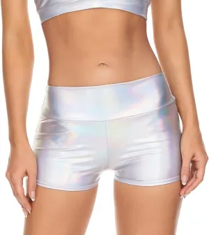 Women's Metallic Rave Booty Shorts Shiny High Waisted Bottoms for Dance Festival