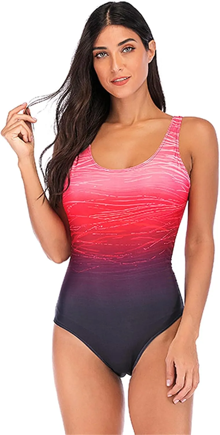 Women's One Piece Color Block Swimsuits Backless Tummy Control Bathing Suit Slimming Sexy Swim Suits Swimwear