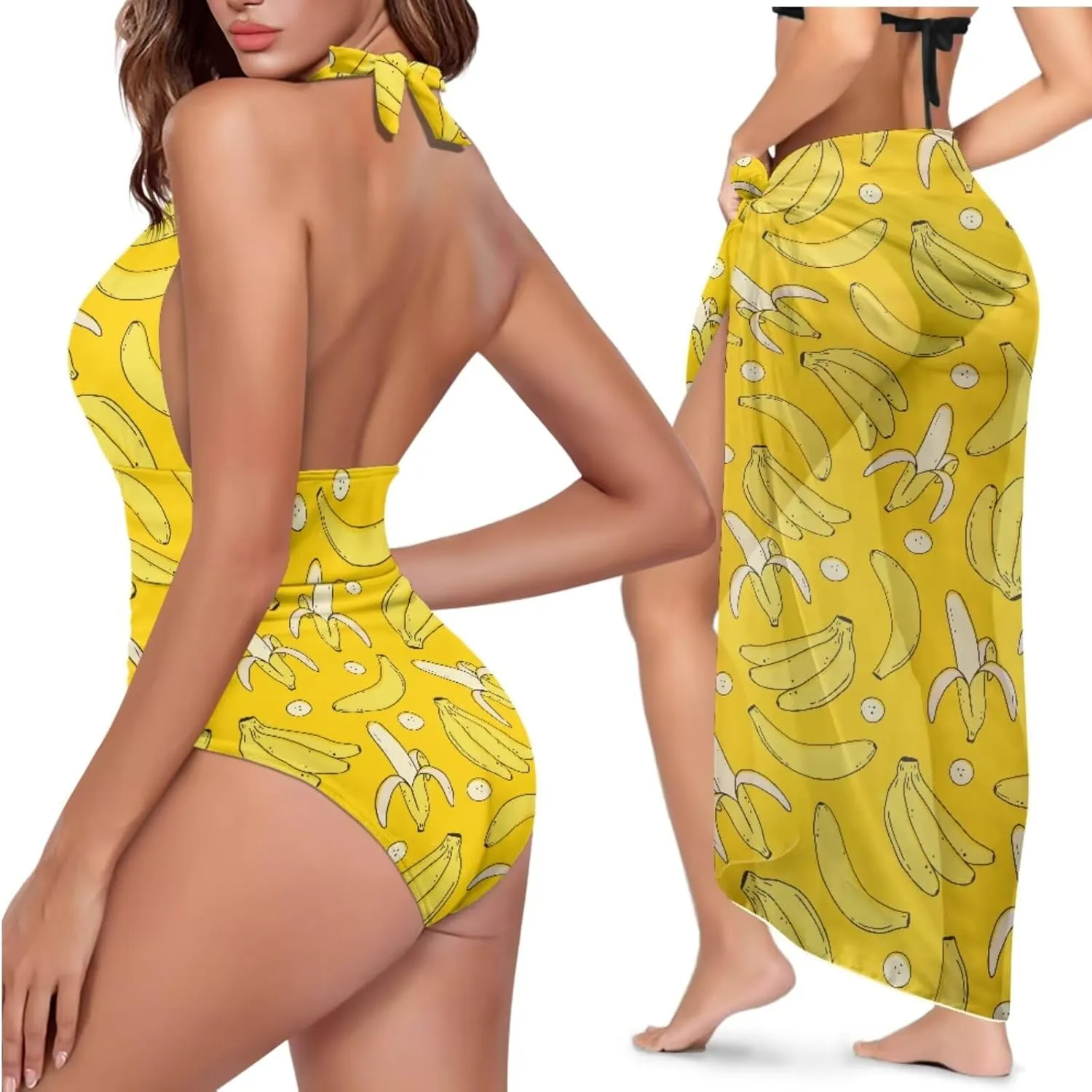 Women's One Piece Swimsuit with Matching Cover Up Sets High Waisted Bathing Suit with Long Bikini Wrap Skirt
