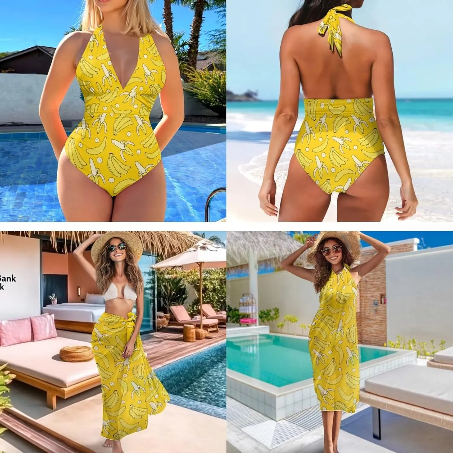 Women's One Piece Swimsuit with Matching Cover Up Sets High Waisted Bathing Suit with Long Bikini Wrap Skirt