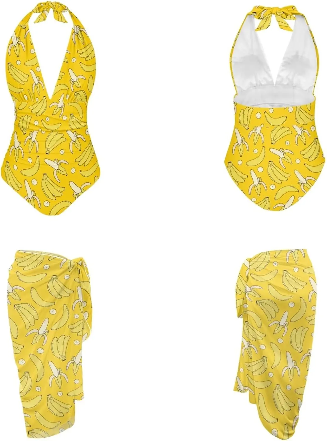 Women's One Piece Swimsuit with Matching Cover Up Sets High Waisted Bathing Suit with Long Bikini Wrap Skirt