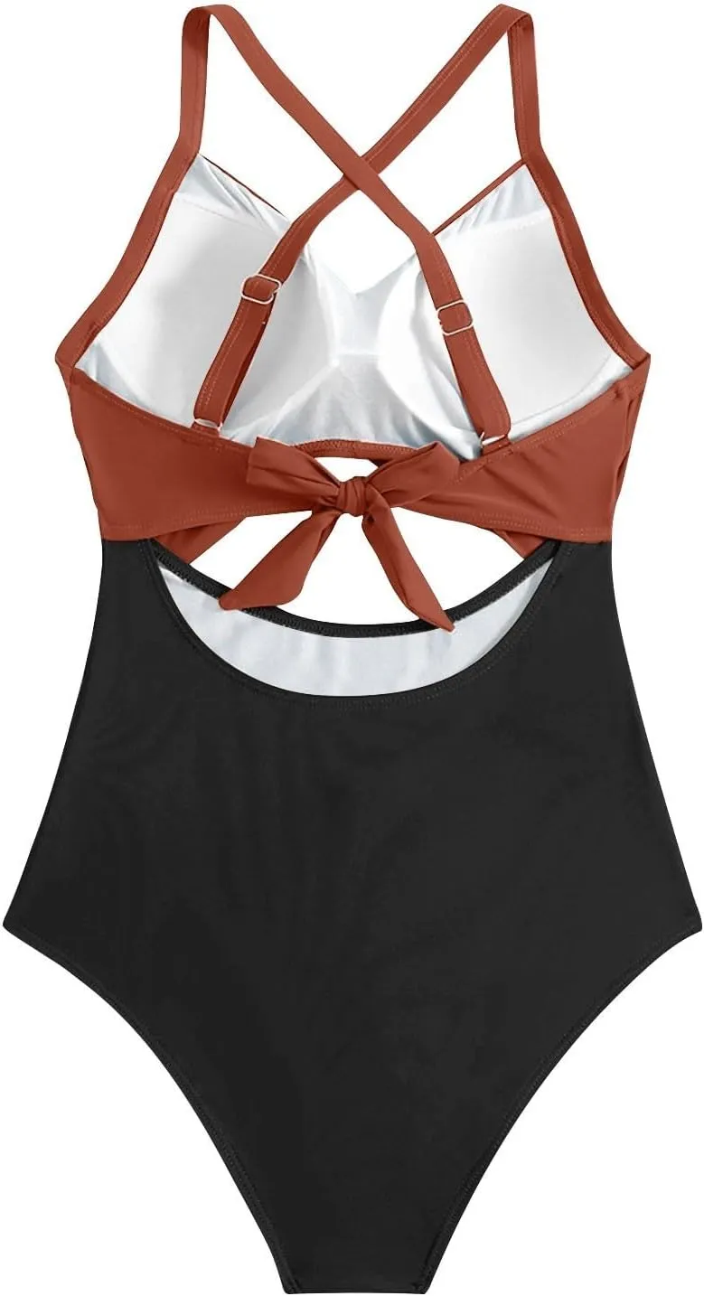 Womens One Piece Swimsuits Hanging Neck Strap Backless Swimwear Tummy Control Monokini High Waisted Bathing Suit