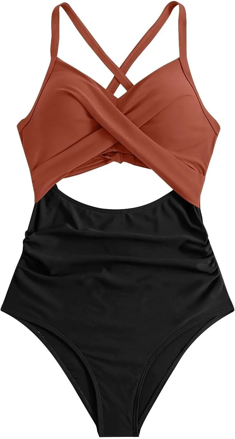 Womens One Piece Swimsuits Hanging Neck Strap Backless Swimwear Tummy Control Monokini High Waisted Bathing Suit