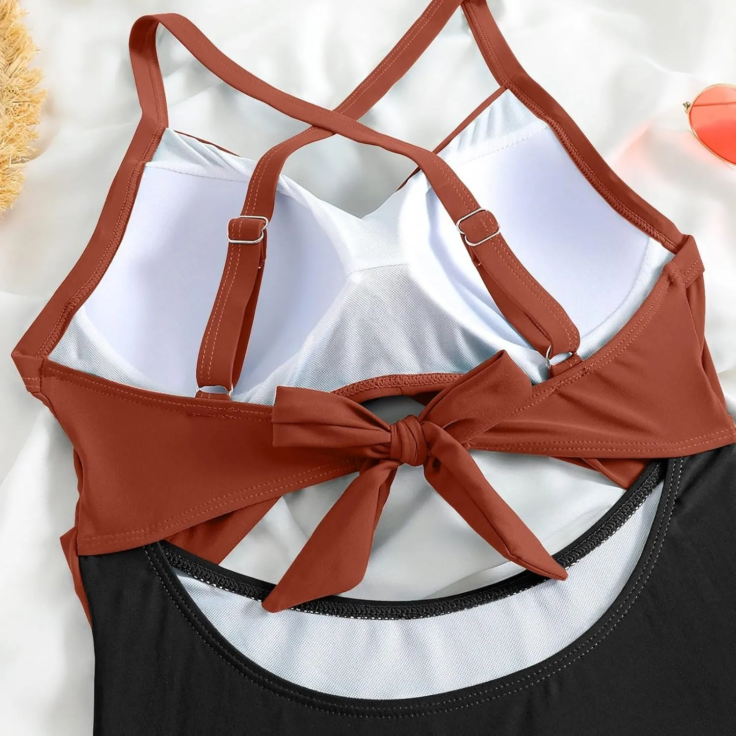 Womens One Piece Swimsuits Hanging Neck Strap Backless Swimwear Tummy Control Monokini High Waisted Bathing Suit
