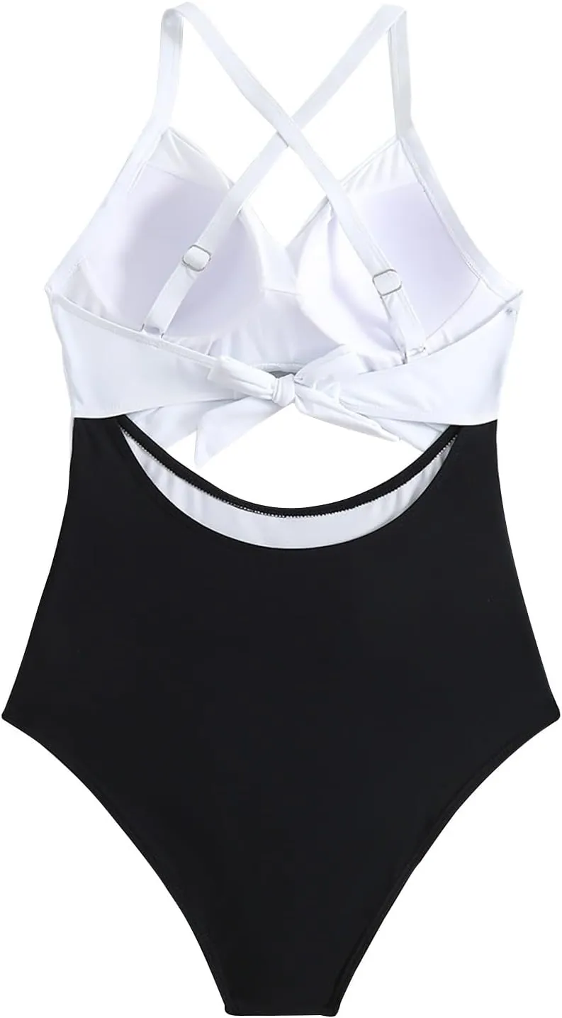 Womens One Piece Swimsuits Hanging Neck Strap Backless Swimwear Tummy Control Monokini High Waisted Bathing Suit