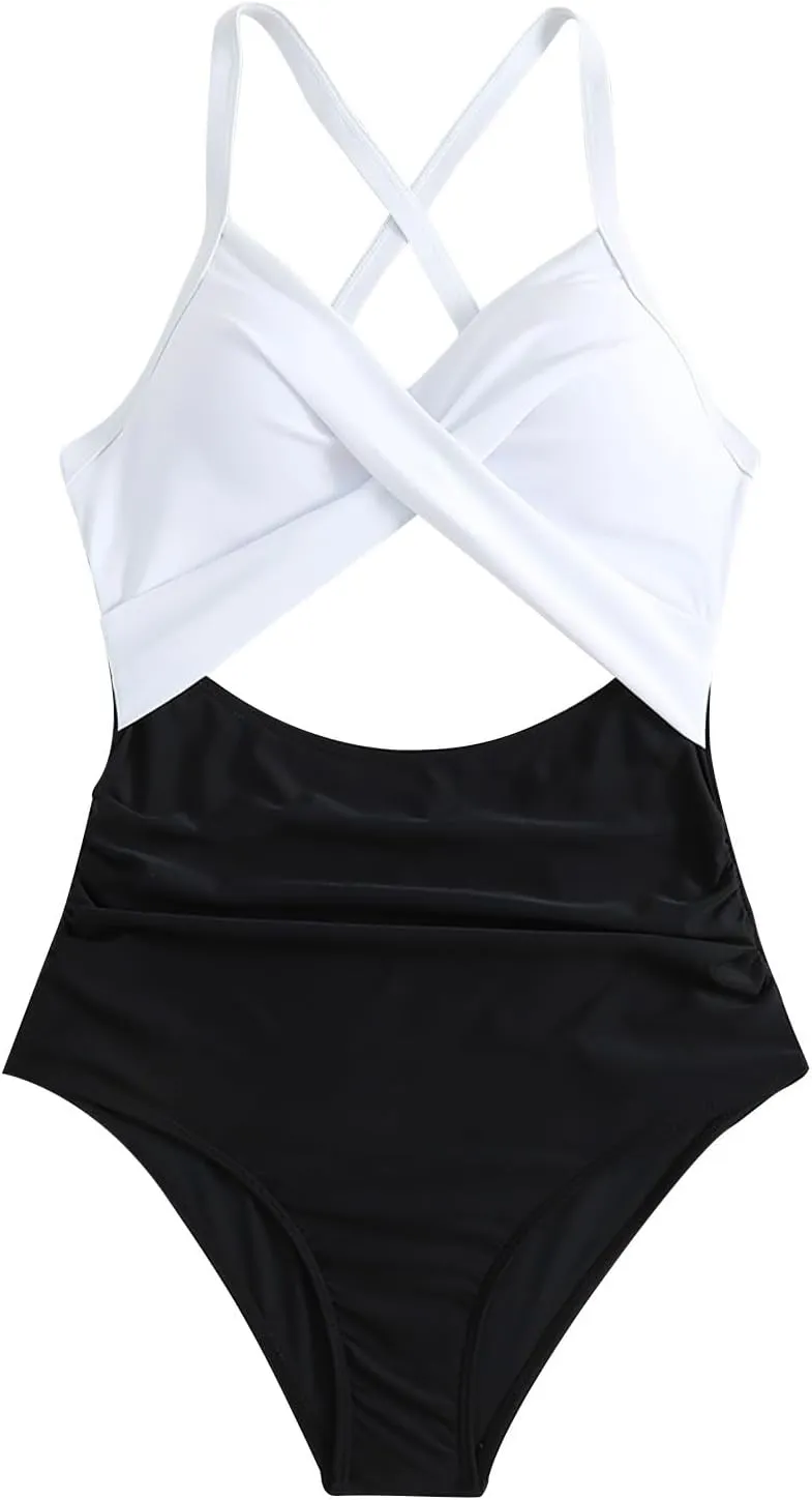 Womens One Piece Swimsuits Hanging Neck Strap Backless Swimwear Tummy Control Monokini High Waisted Bathing Suit