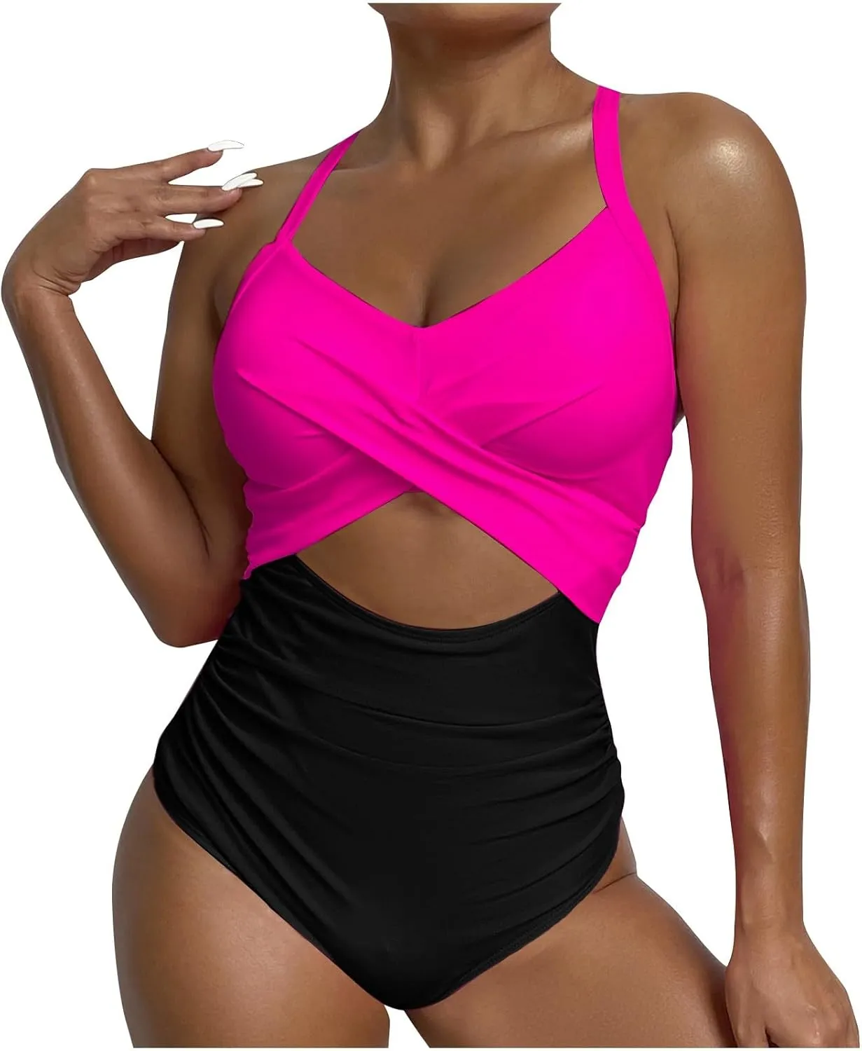 Womens One Piece Swimsuits Hanging Neck Strap Backless Swimwear Tummy Control Monokini High Waisted Bathing Suit