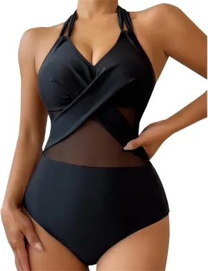 Women's One Piece Tummy Control Swimsuit Swimming Suit with Chest Pads Without Brackets with High Waisted Bottom