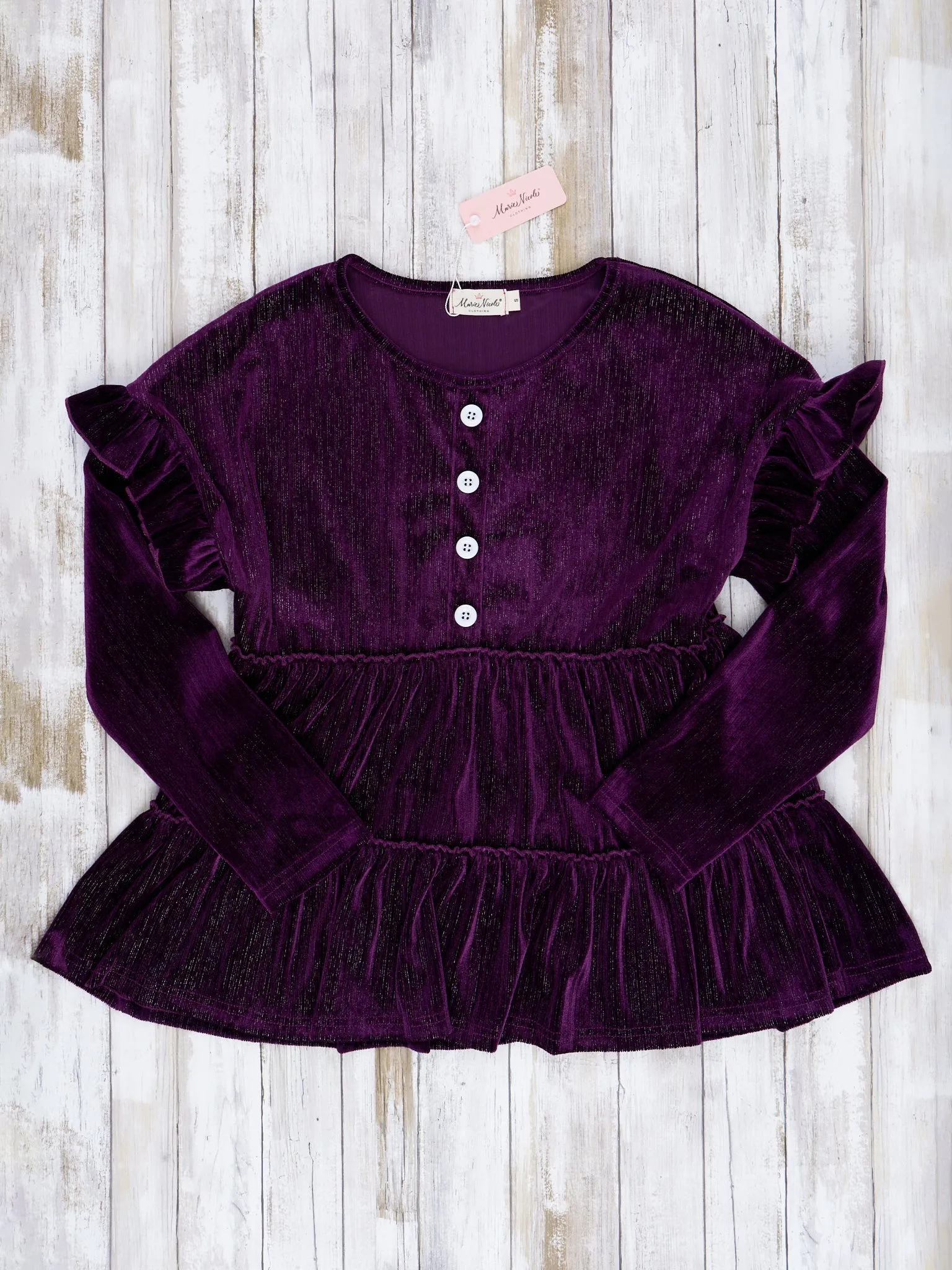 Women's Plum Velvet Ruffle Shirt