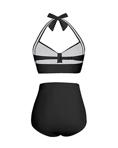 Women's Polyester And Spandex Quick Drying Retro Swimwear-Black