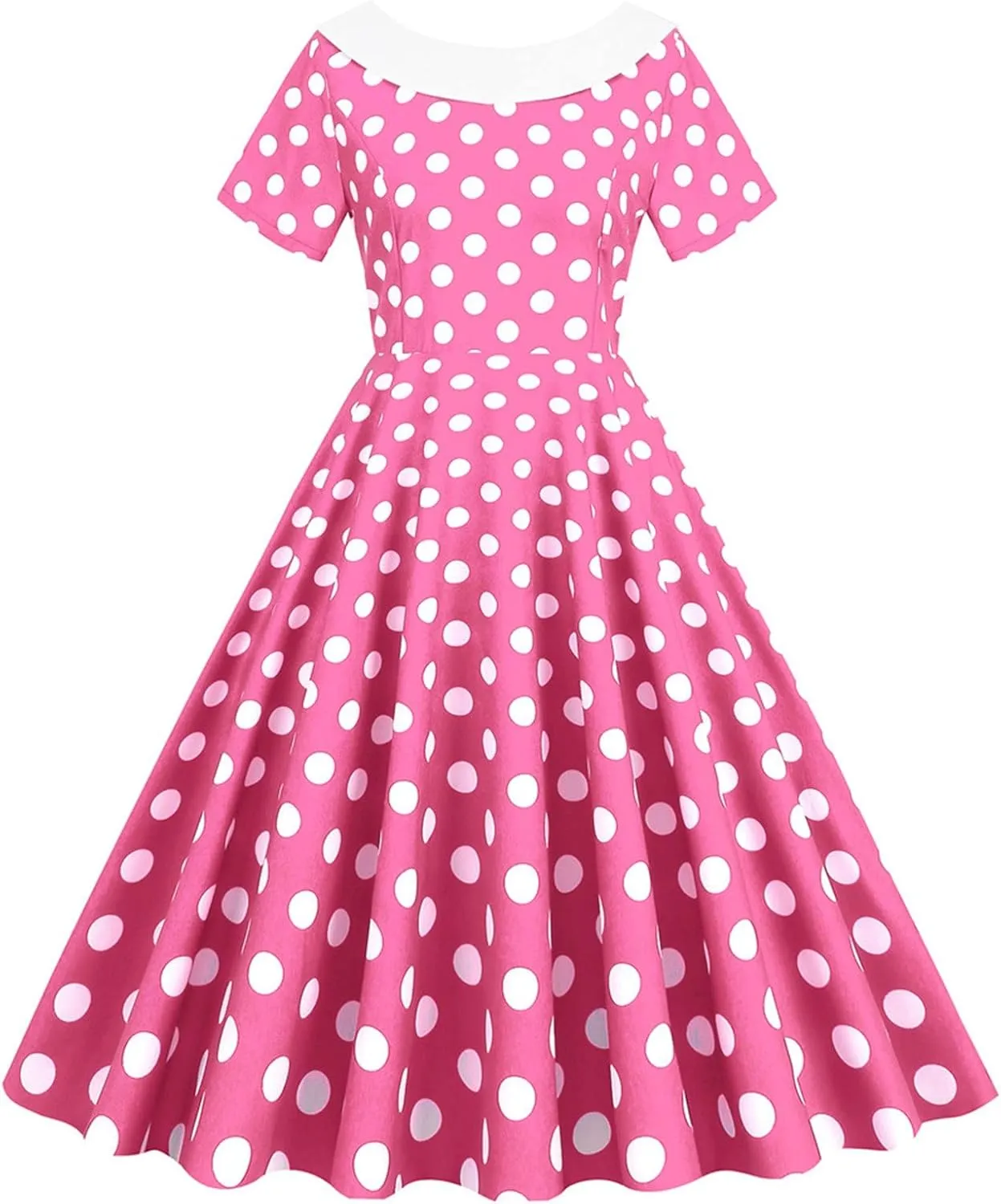 Womens Retro Polka Dot Crewneck Short Sleeve Hepburn Style Dresses 1950s Vintage Tea Party A-Line Swing Dress