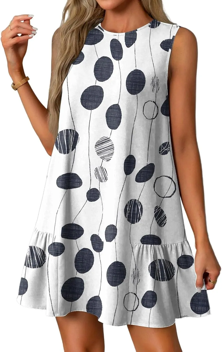 Women's Ruffle Hem Tank Dress Sleeveless Dress for Women Round Neck Casual Smock Summer Mini Dresses