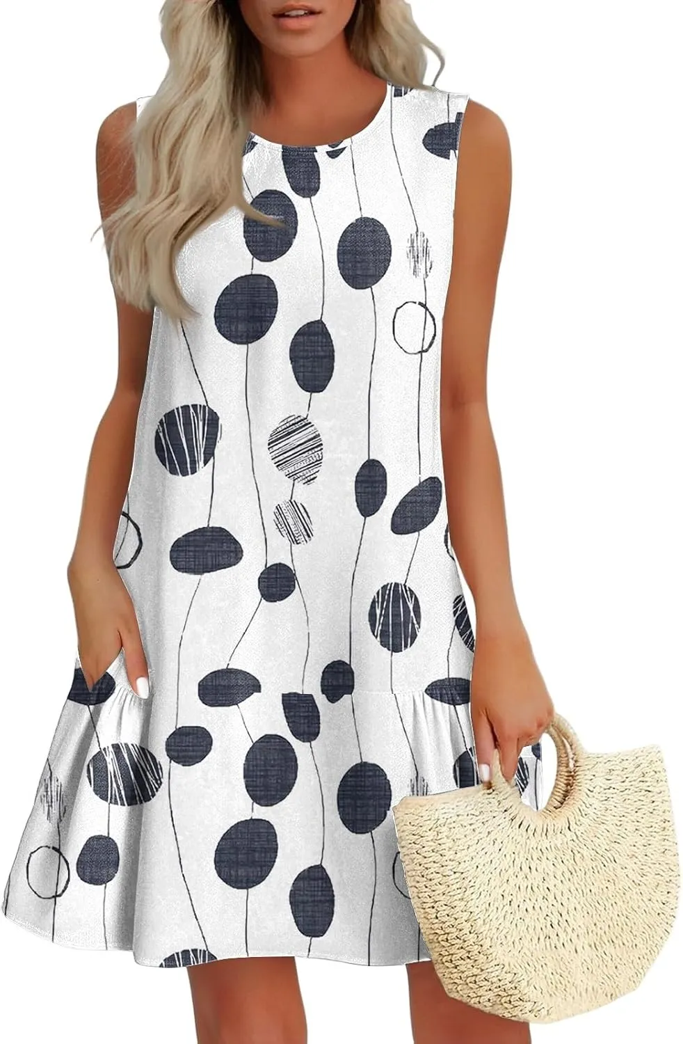 Women's Ruffle Hem Tank Dress Sleeveless Dress for Women Round Neck Casual Smock Summer Mini Dresses