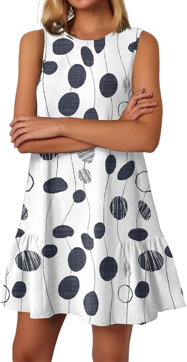Women's Ruffle Hem Tank Dress Sleeveless Dress for Women Round Neck Casual Smock Summer Mini Dresses