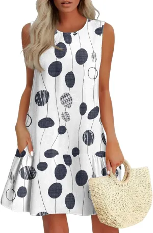 Women's Ruffle Hem Tank Dress Sleeveless Dress for Women Round Neck Casual Smock Summer Mini Dresses