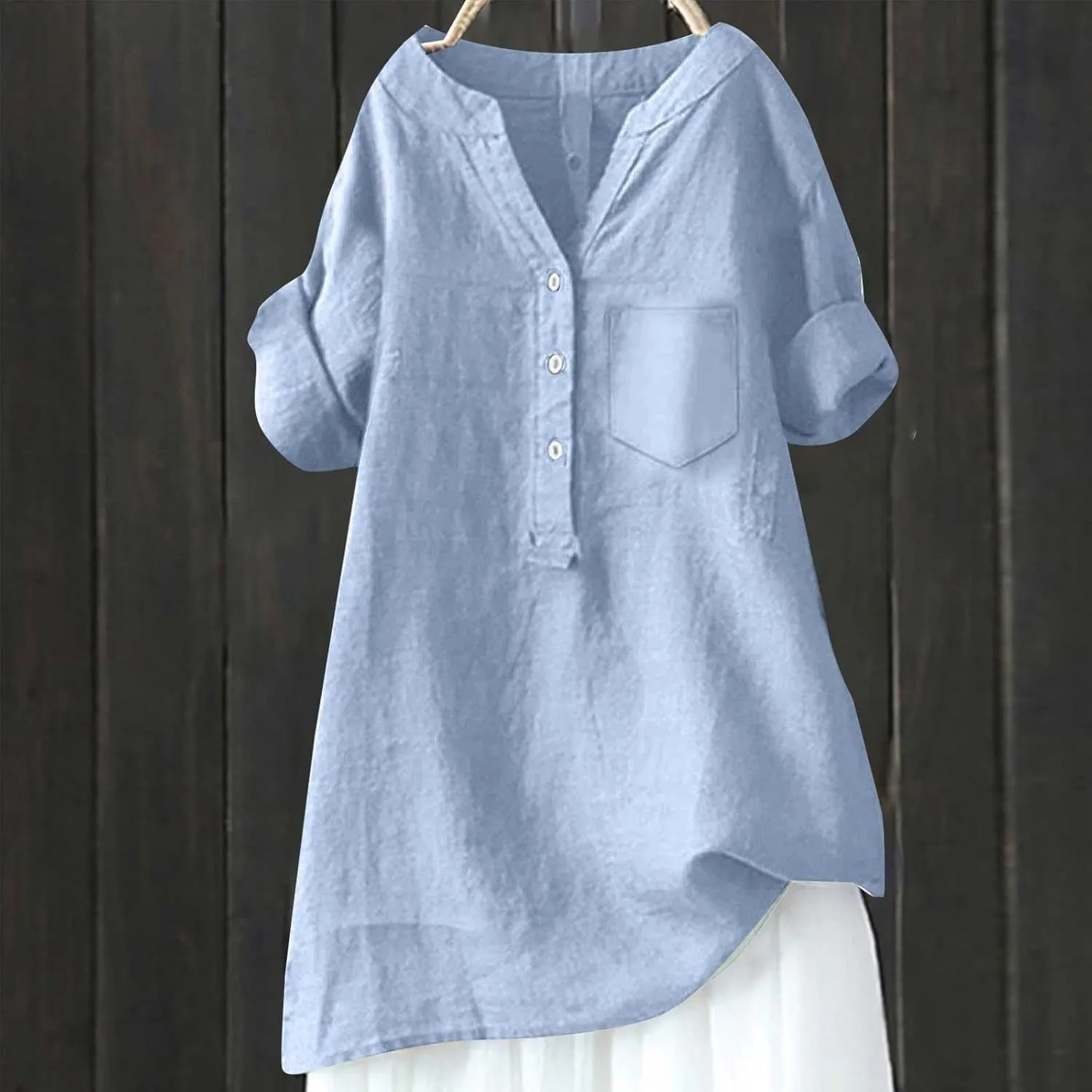 Women's Short Sleeve Linen Shirt Casual Crewneck Dress T Shirt Bohemian Embroidery Loose Summer Tee Shirt