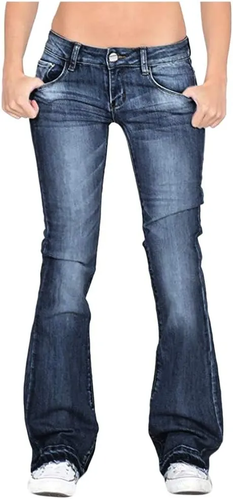 Womens Skinny Bell Bottom Jeans Ripped High Waisted Classic Totally Shaping Slim Fit Fitted Denim Pants